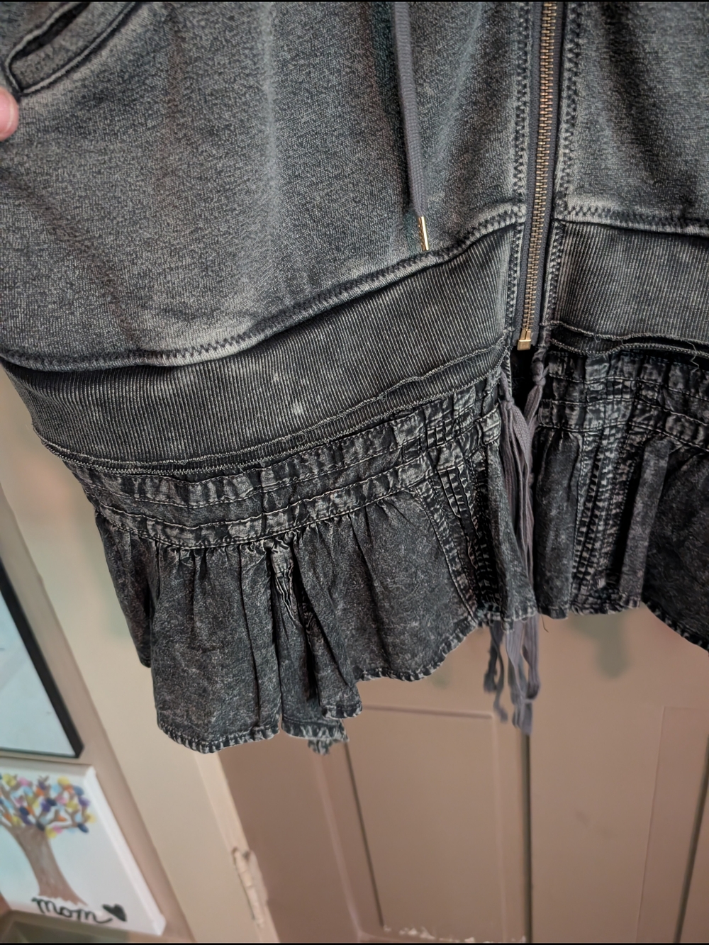 Free People Charcoal Hooded Zip Jacket with Ruffled Hem - Picture 3 of 6